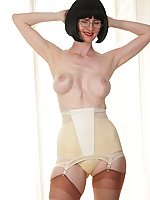 Mature teacher in sexy girdle sheer slip and heels