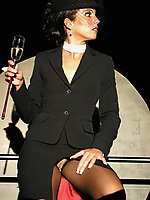 One-lady show of a babe in a veil and black nylons