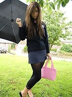 College cutie Samantha ditches her bra under that umbrella